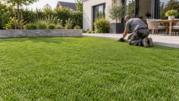 Fachgerechte Verlegung von Kunstrasen im Garten